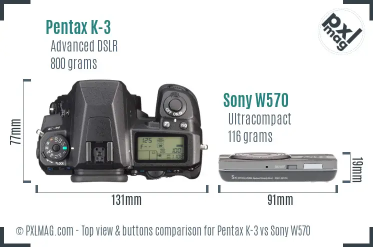 Pentax K-3 vs Sony W570 top view buttons comparison