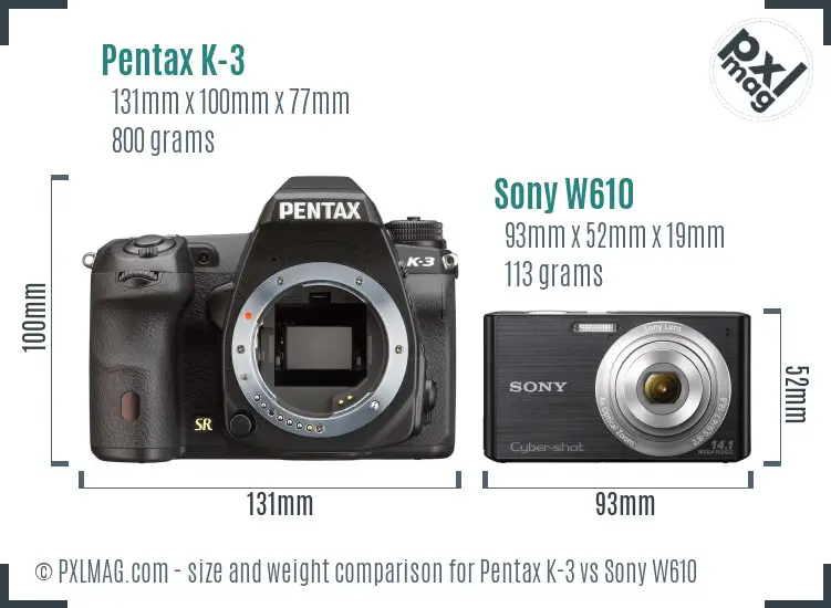 Pentax K-3 vs Sony W610 size comparison Pentax K-3 vs Sony W610 size comparison