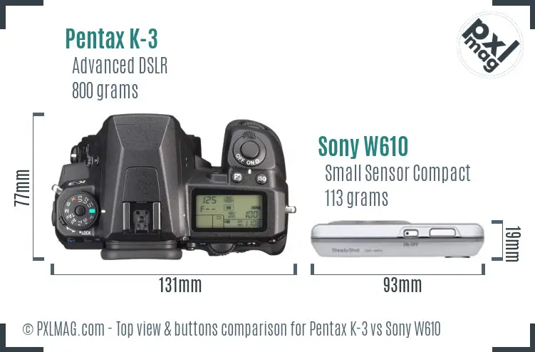Pentax K-3 vs Sony W610 top view buttons comparison