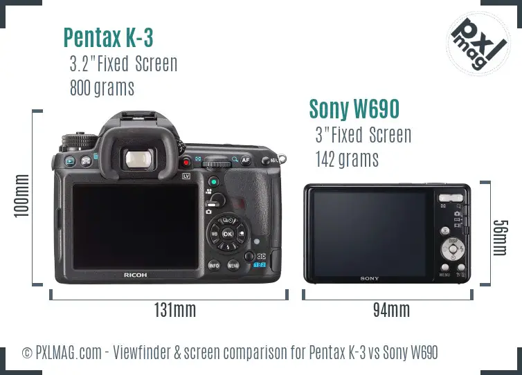 Pentax K-3 vs Sony W690 Screen and Viewfinder comparison