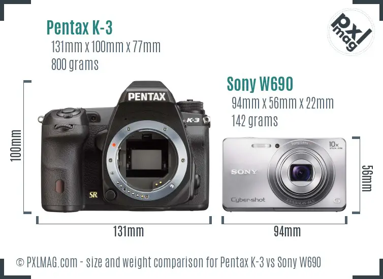 Pentax K-3 vs Sony W690 size comparison