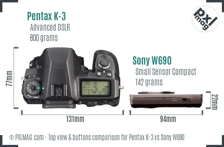 Pentax K-3 vs Sony W690 top view buttons comparison