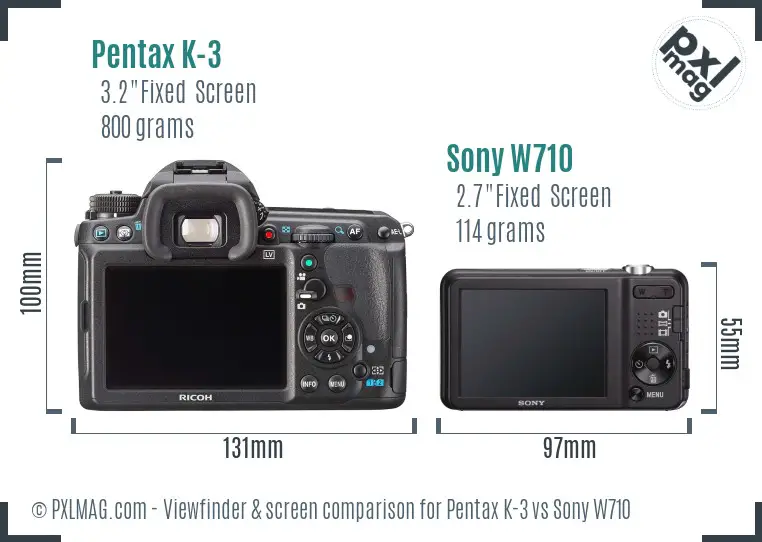 Pentax K-3 vs Sony W710 Screen and Viewfinder comparison