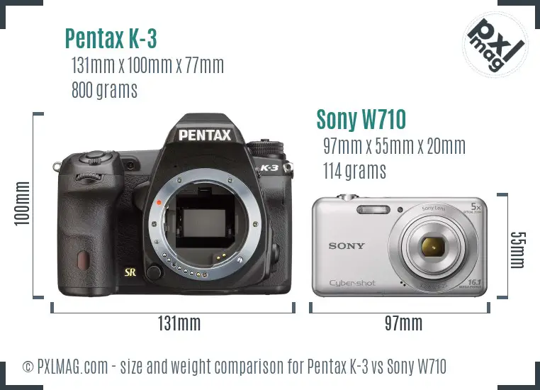 Pentax K-3 vs Sony W710 size comparison