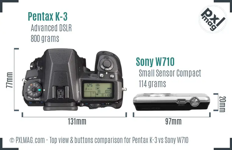 Pentax K-3 vs Sony W710 top view buttons comparison