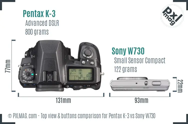 Pentax K-3 vs Sony W730 top view buttons comparison Pentax K-3 vs Sony W730 top view buttons comparison