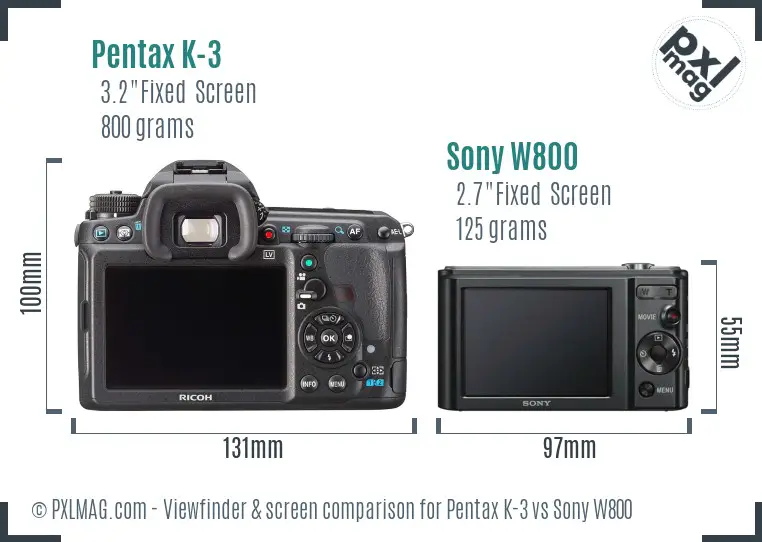 Pentax K-3 vs Sony W800 Screen and Viewfinder comparison