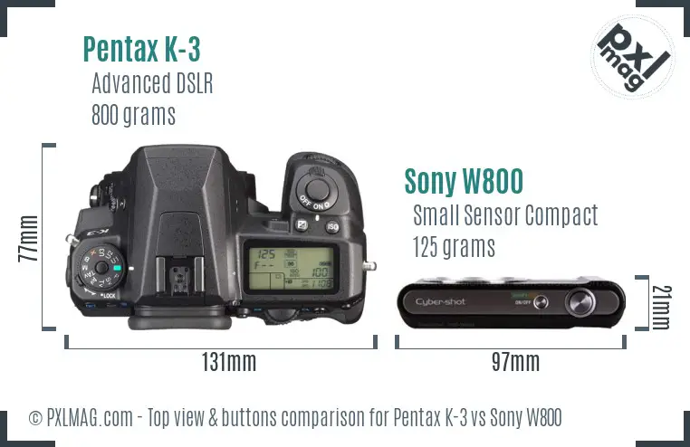 Pentax K-3 vs Sony W800 top view buttons comparison