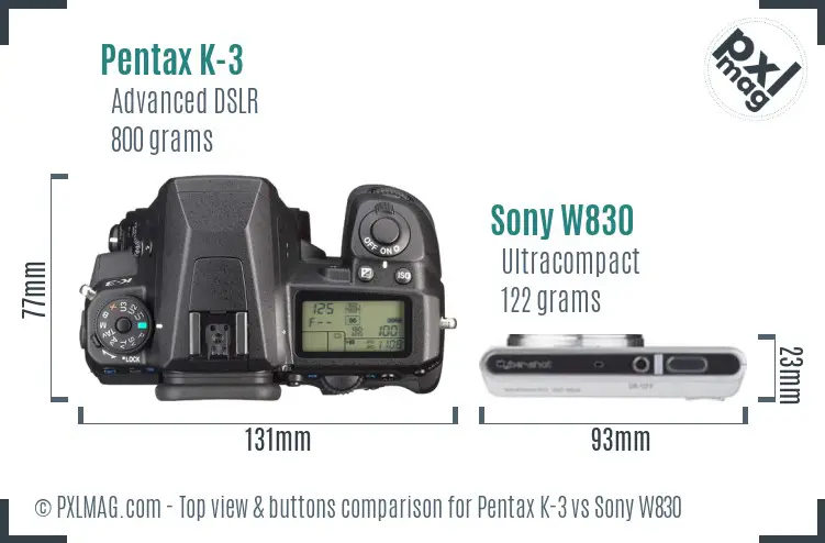 Pentax K-3 vs Sony W830 top view buttons comparison