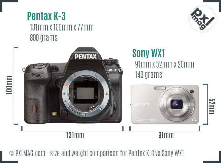 Pentax K-3 vs Sony WX1 size comparison Pentax K-3 vs Sony WX1 size comparison