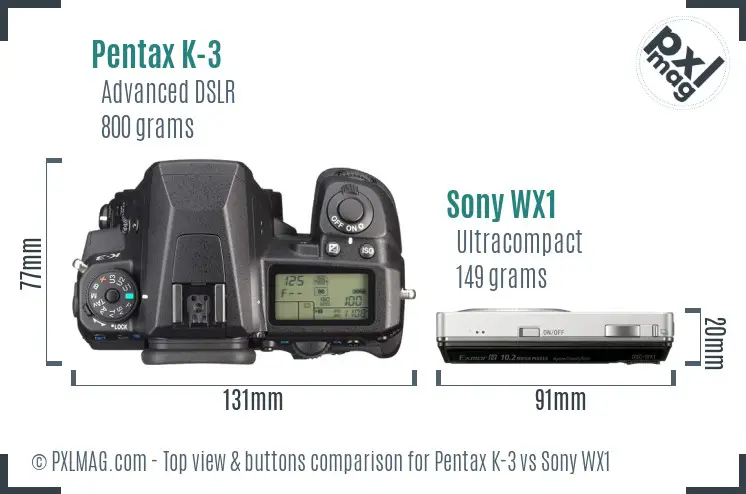 Pentax K-3 vs Sony WX1 top view buttons comparison Pentax K-3 vs Sony WX1 top view buttons comparison