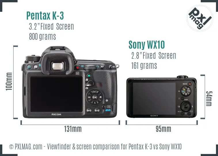 Pentax K-3 vs Sony WX10 Screen and Viewfinder comparison