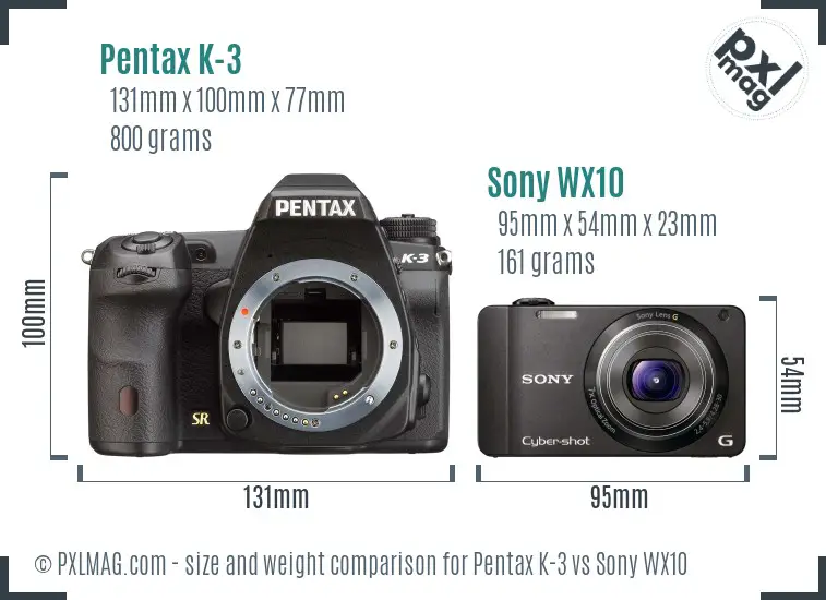 Pentax K-3 vs Sony WX10 size comparison