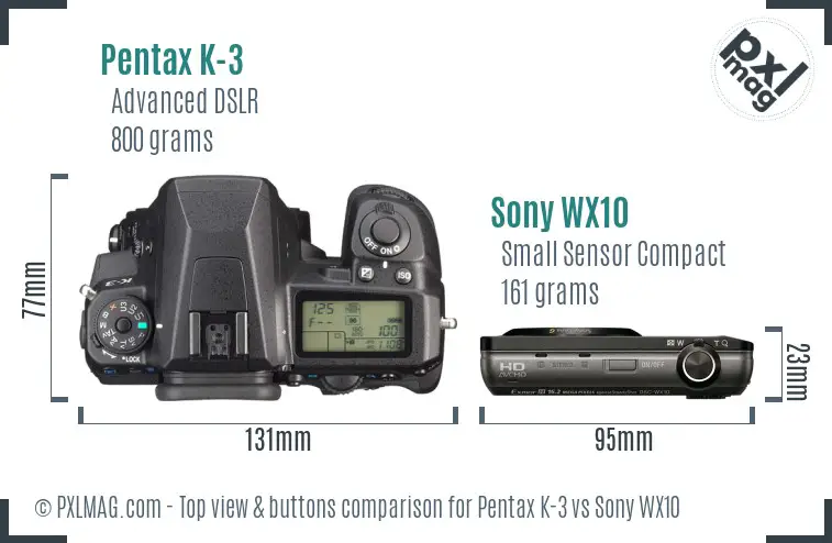 Pentax K-3 vs Sony WX10 top view buttons comparison