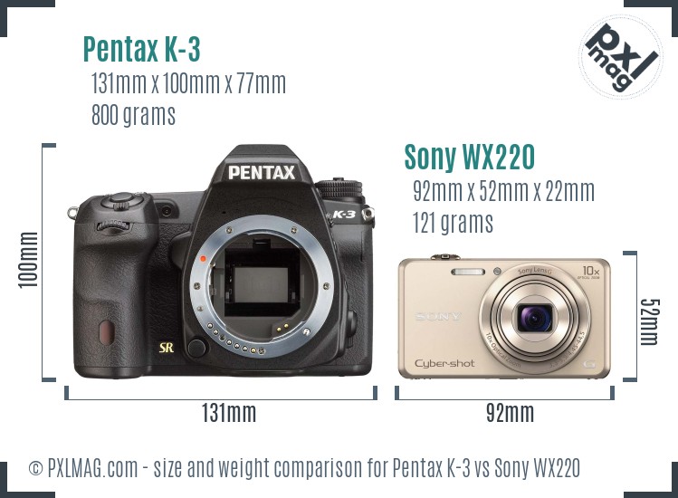 Pentax K-3 vs Sony WX220 size comparison