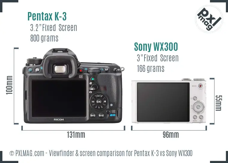 Pentax K-3 vs Sony WX300 Screen and Viewfinder comparison