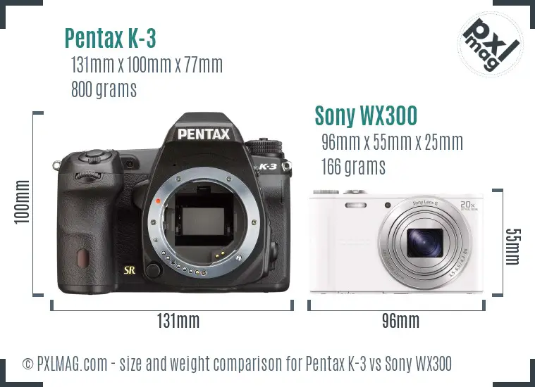 Pentax K-3 vs Sony WX300 size comparison