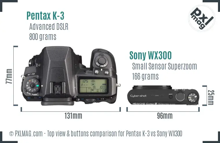 Pentax K-3 vs Sony WX300 top view buttons comparison