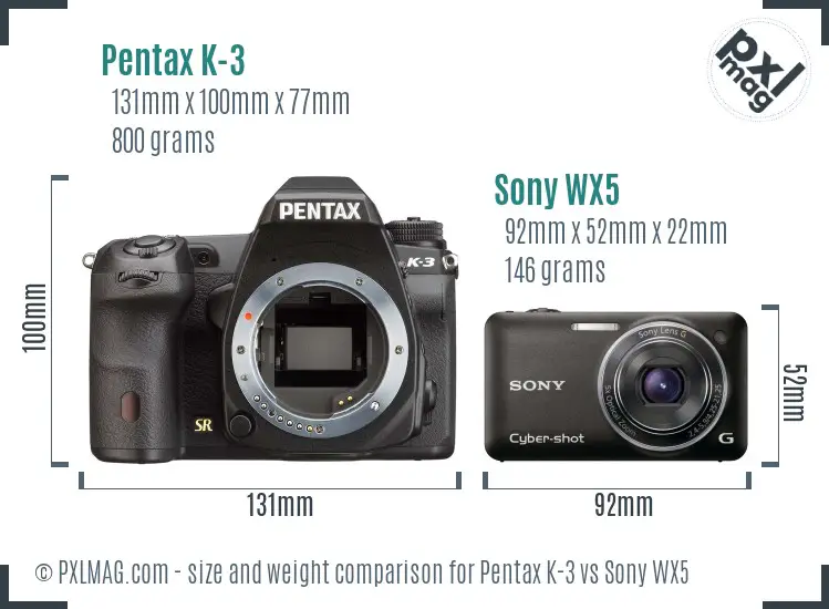 Pentax K-3 vs Sony WX5 size comparison