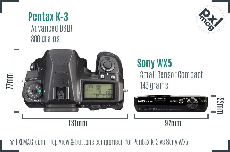 Pentax K-3 vs Sony WX5 top view buttons comparison