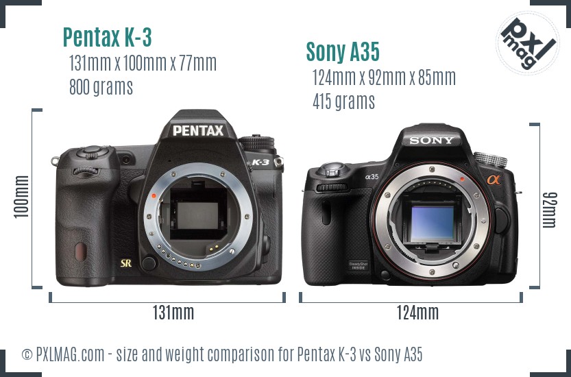 Pentax K-3 vs Sony A35 size comparison