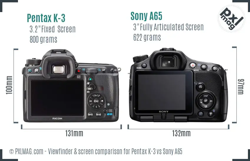Pentax K-3 vs Sony A65 Screen and Viewfinder comparison Pentax K-3 vs Sony A65 Screen and Viewfinder comparison