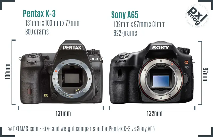 Pentax K-3 vs Sony A65 size comparison Pentax K-3 vs Sony A65 size comparison