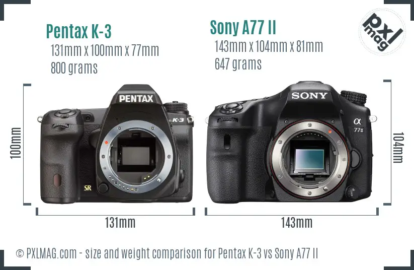 Pentax K-3 vs Sony A77 II size comparison