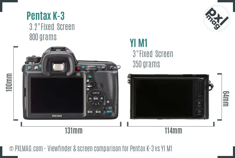 Pentax K-3 vs YI M1 Screen and Viewfinder comparison