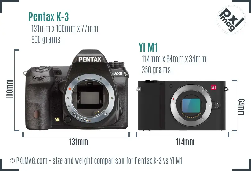 Pentax K-3 vs YI M1 size comparison