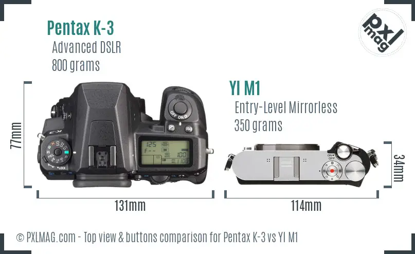 Pentax K-3 vs YI M1 top view buttons comparison