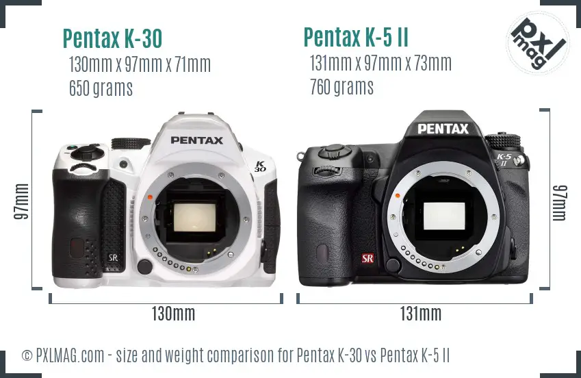 Pentax K-30 vs Pentax K-5 II size comparison