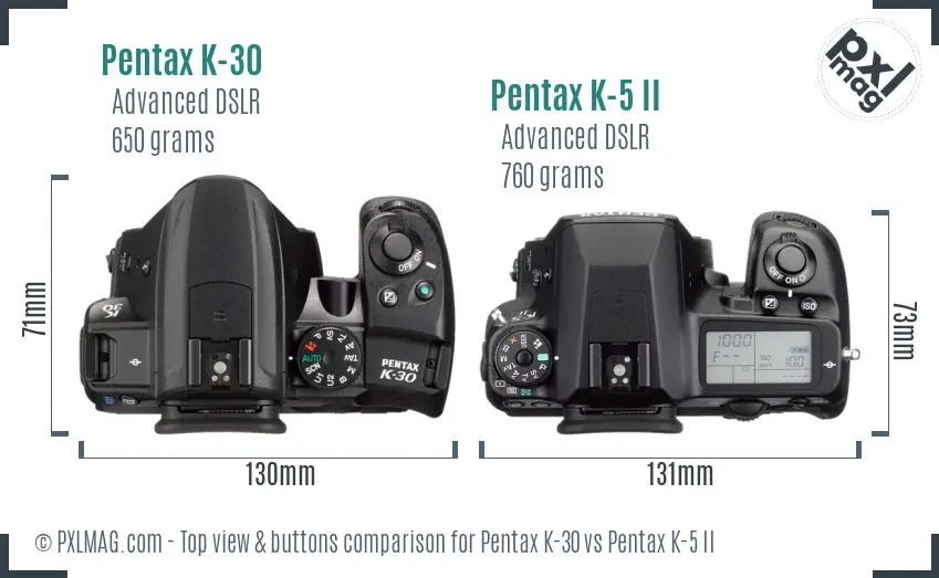 Pentax K-30 vs Pentax K-5 II top view buttons comparison
