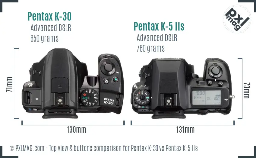 Pentax K-30 vs Pentax K-5 IIs top view buttons comparison