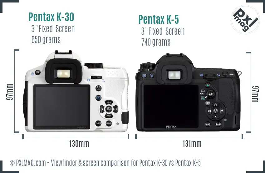 Pentax K-30 vs Pentax K-5 Screen and Viewfinder comparison