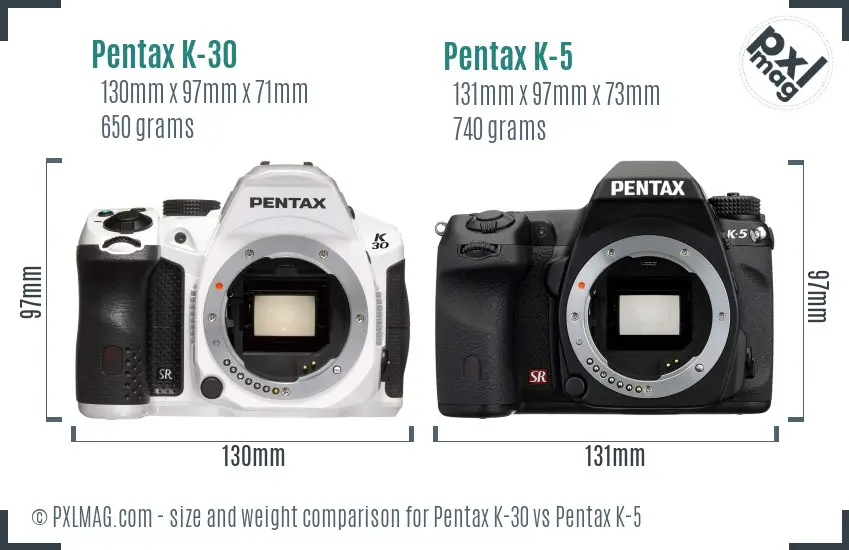Pentax K-30 vs Pentax K-5 size comparison