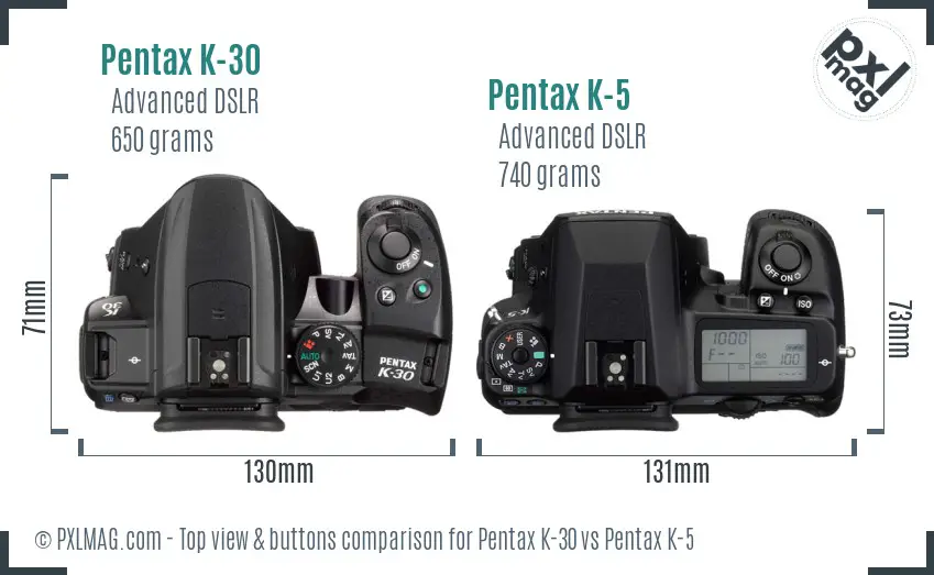 Pentax K-30 vs Pentax K-5 top view buttons comparison