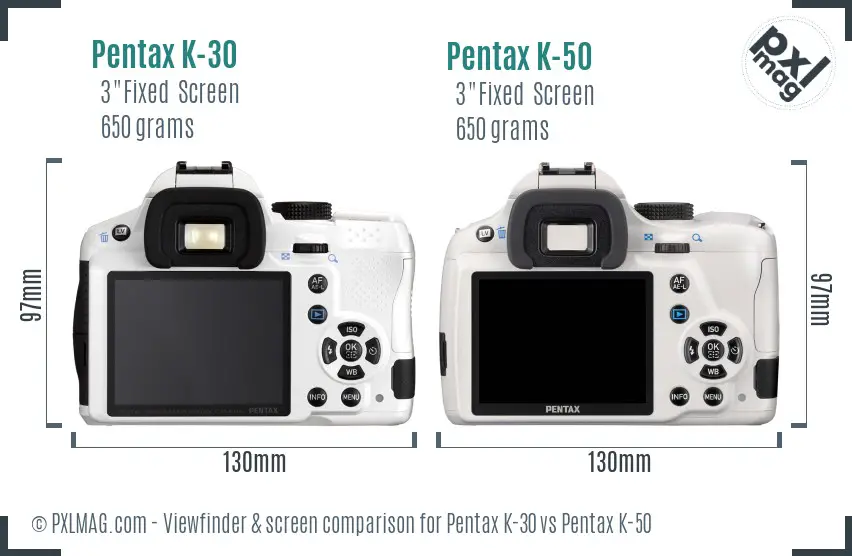 Pentax K-30 vs Pentax K-50 Screen and Viewfinder comparison