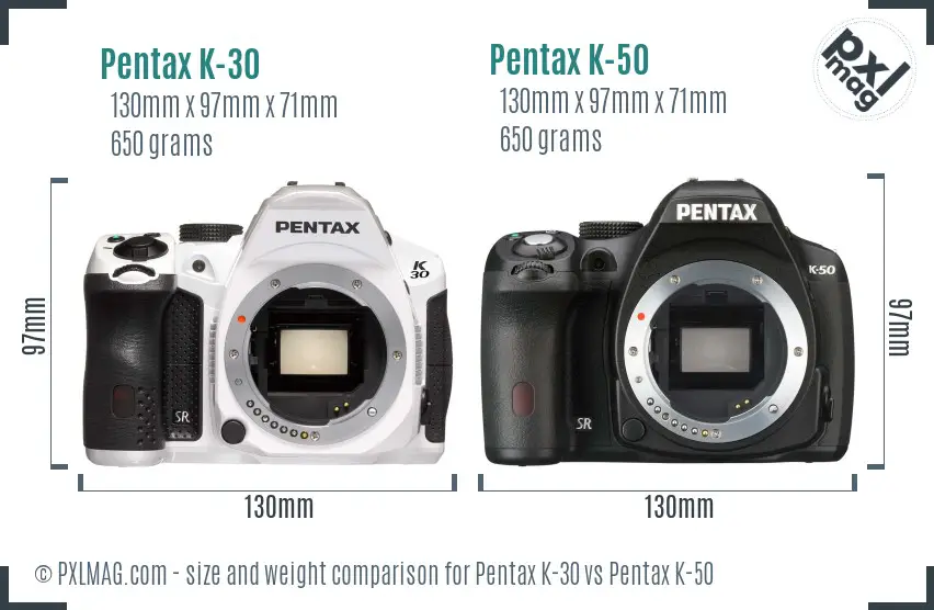 Pentax K-30 vs Pentax K-50 size comparison