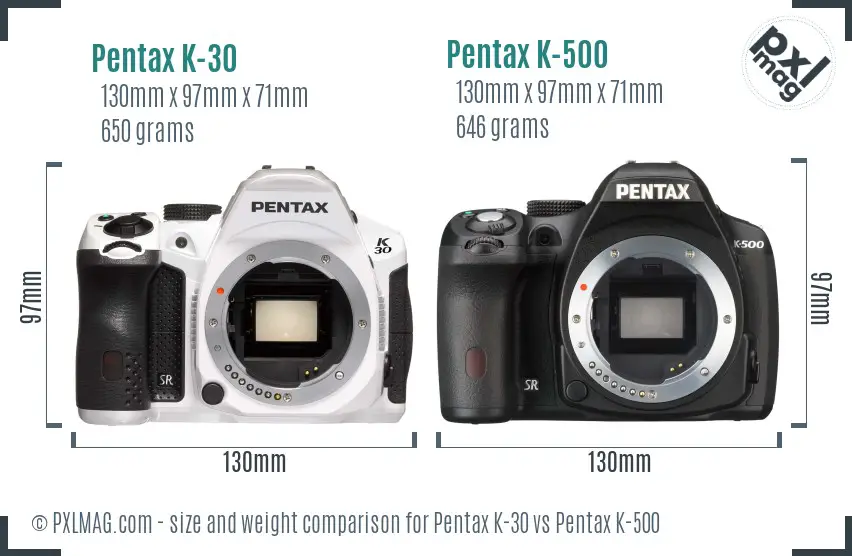 Pentax K-30 vs Pentax K-500 size comparison