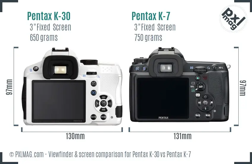 Pentax K-30 vs Pentax K-7 Screen and Viewfinder comparison