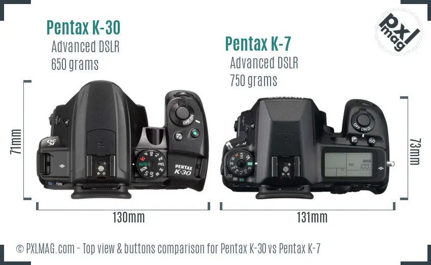 Pentax K-30 vs Pentax K-7 top view buttons comparison