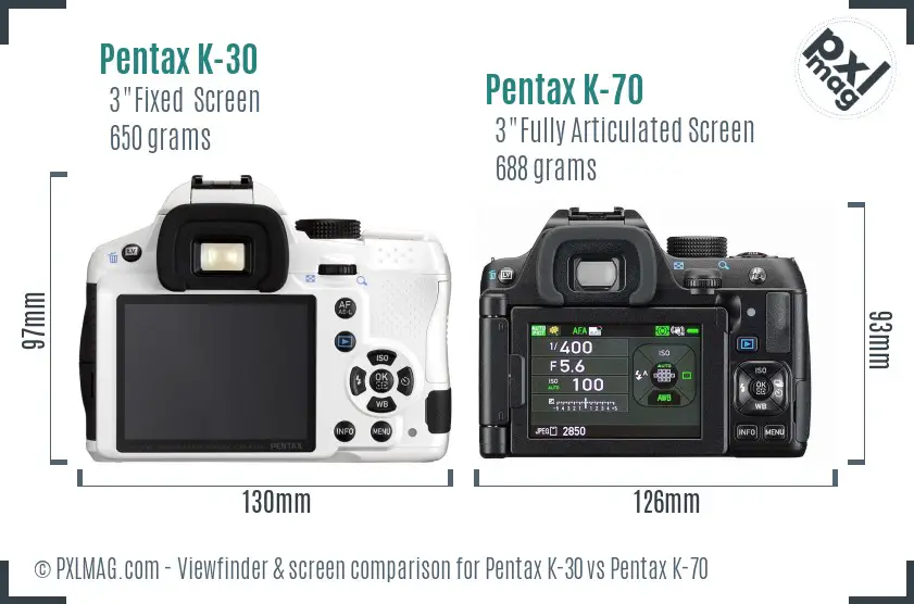 Pentax K-30 vs Pentax K-70 Screen and Viewfinder comparison