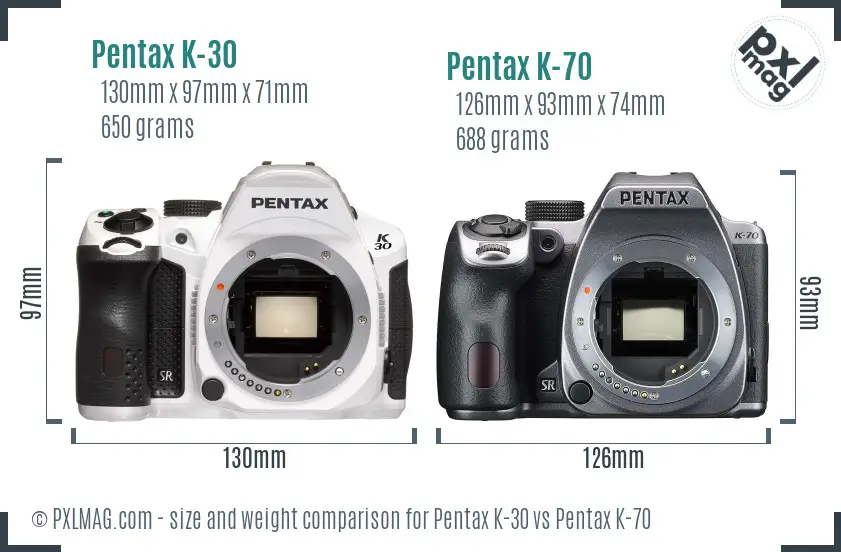 Pentax K-30 vs Pentax K-70 size comparison