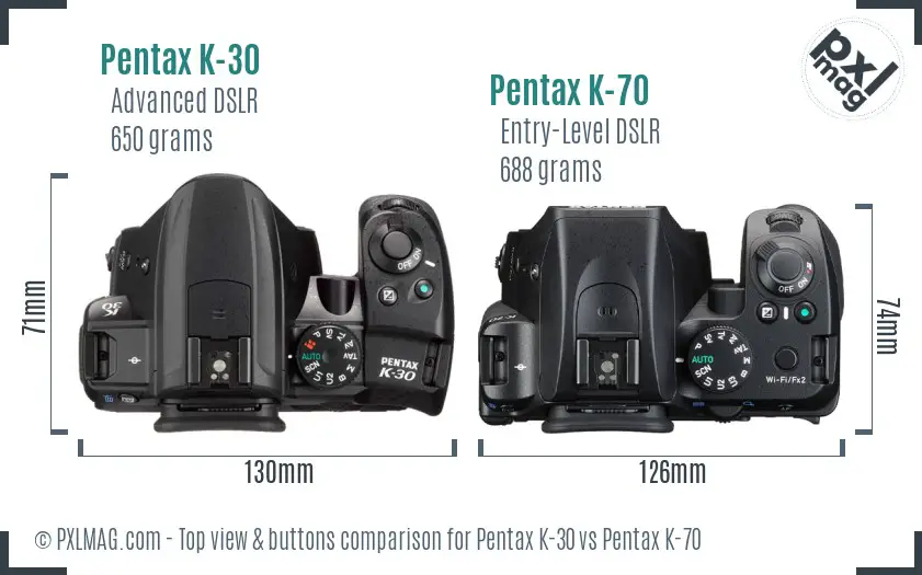 Pentax K-30 vs Pentax K-70 top view buttons comparison