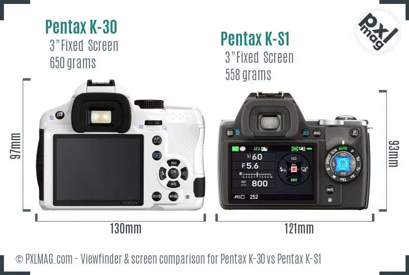 Pentax K-30 vs Pentax K-S1 Screen and Viewfinder comparison