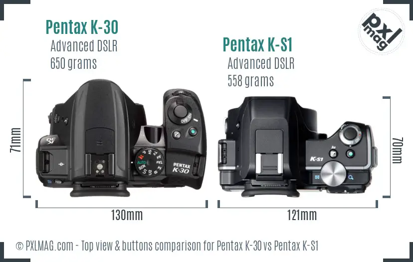 Pentax K-30 vs Pentax K-S1 top view buttons comparison