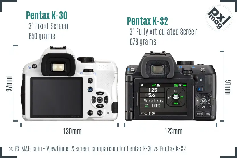 Pentax K-30 vs Pentax K-S2 Screen and Viewfinder comparison