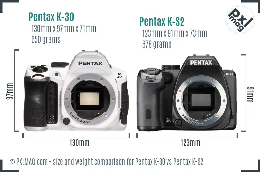 Pentax K-30 vs Pentax K-S2 size comparison
