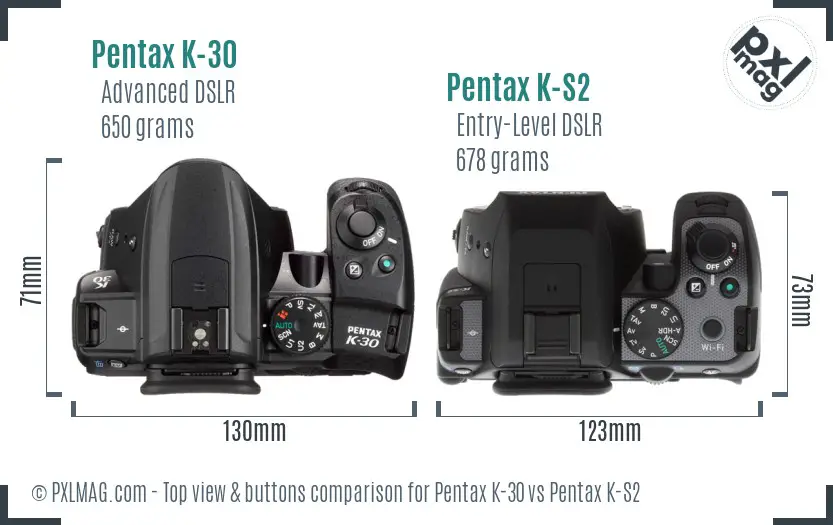 Pentax K-30 vs Pentax K-S2 top view buttons comparison